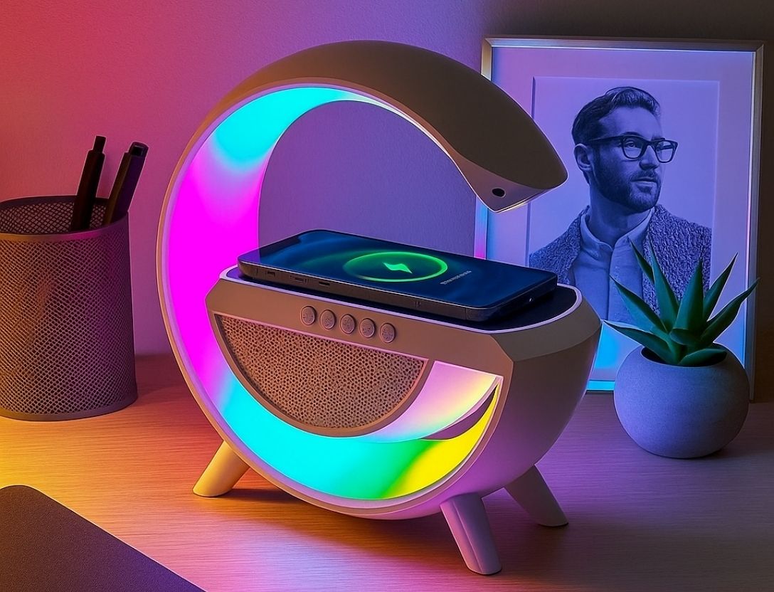 Altavoz Bluetooth G - Cargador inalámbrico + Lámpara LED + Reloj despertador