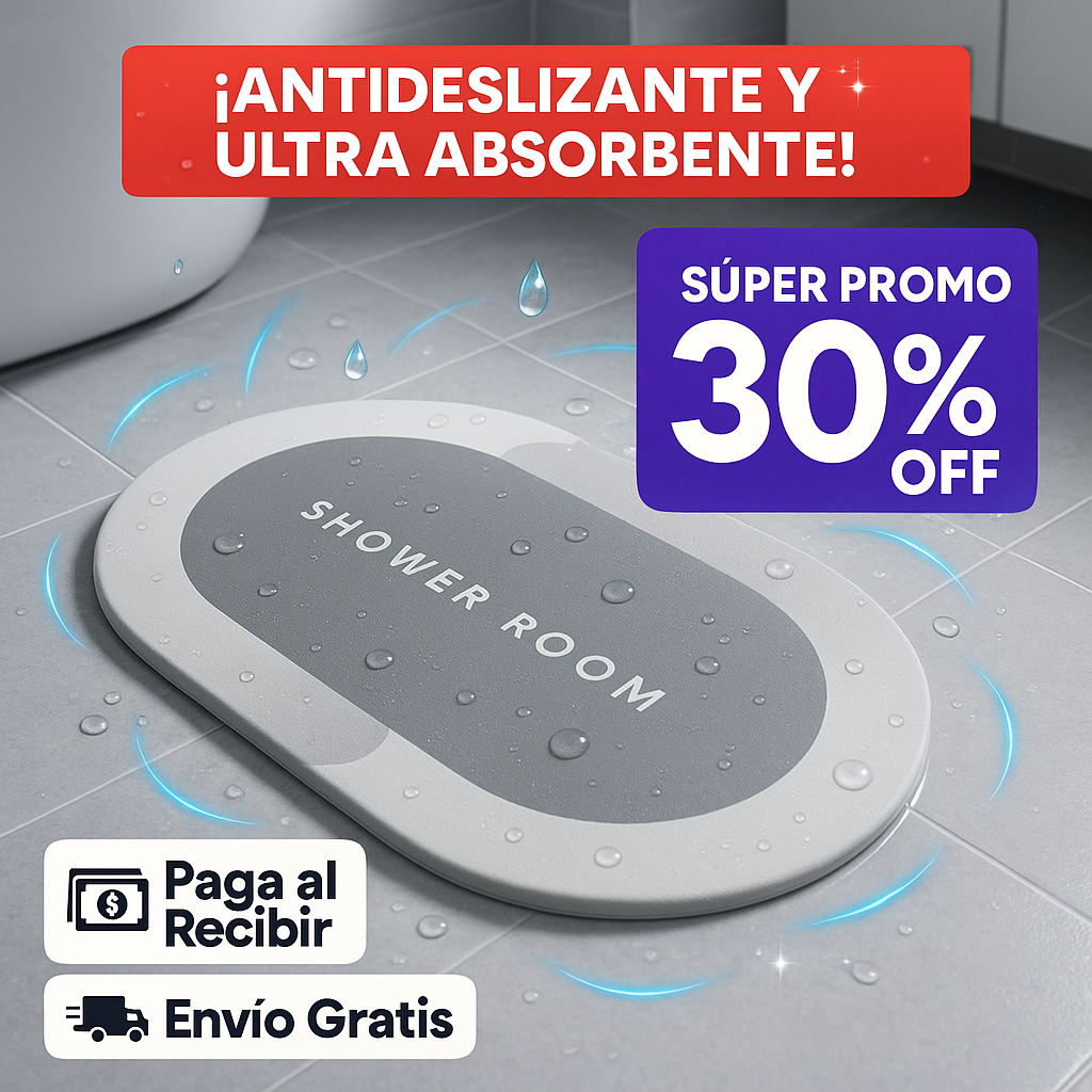 Alfombra de ducha súper absorbente ovalada gris