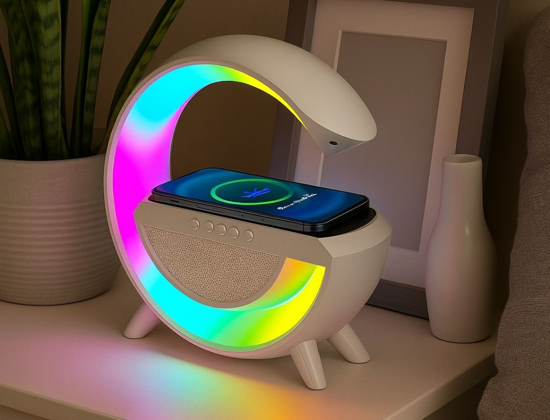 Altavoz Bluetooth G - Cargador inalámbrico + Lámpara LED + Reloj despertador